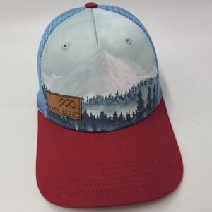Park City Hat Snapback Trucker Mesh Locale Blue Red Utah Ski Mountain Resort Men